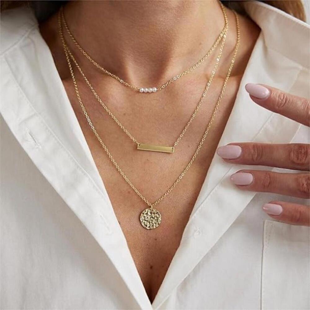 14K Gold Plated Dainty Layered Choker Pendant Necklace - BRAND NEW